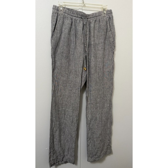 Ellen Tracy Pants - Ellen Tracy Women's Grey Striped Linen Pants S Old Money Coastal Beach Preppy